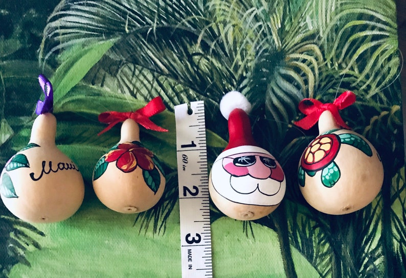 Set of 3 miniature Hand painted Gourd Christmas ornamentsHawaiian Christmas ornamentsPersonalized ornamentsRustic ornamentsHoliday Gift image 10