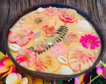 Maui Mango Coconut Candle: Tropical Fruit Scent, Real Coconut Shell Bowl