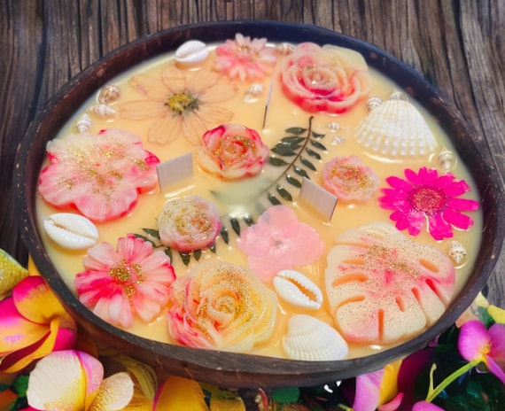 Maui Mango Coconut Candle: Tropical Fruit Scent, Real Coconut Shell Bowl