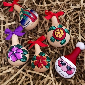 Hand painted miniature Santa gourd ornamentPersonalized mini Ornament from HawaiiRustic Christmas OrnamentSANTA ornament image 5