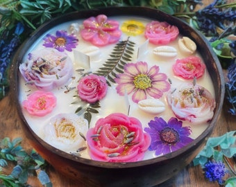 KULA LAVENDER Coconut bowl Candle: Wood Wick, Natural Coconut wax, Dried Flowers, Made in Maui