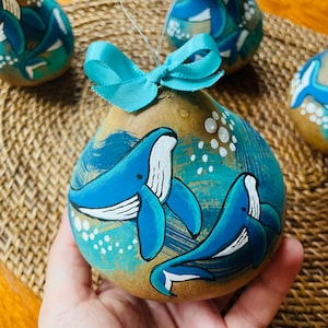 Hand painted Humpback Whale Ornament•Made in MAUI• Personalized Christmas ornament•Handmade Gourd Ornament•Whale Art•Rustic Ornament