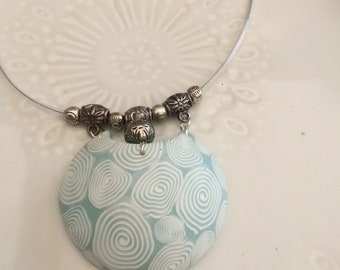 Necklace light blue polymer pendant