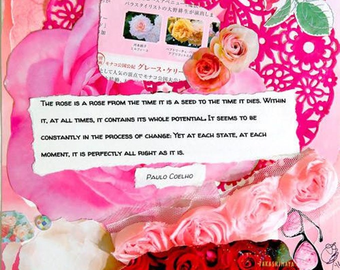 A Rose is a Rose Prayer Card Printed with Original Mixed-Media Collage Art
