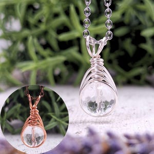 Quartz Pendant Necklace: Wire Wrapped Jewellery, Silver or Copper Design, April Birthstone