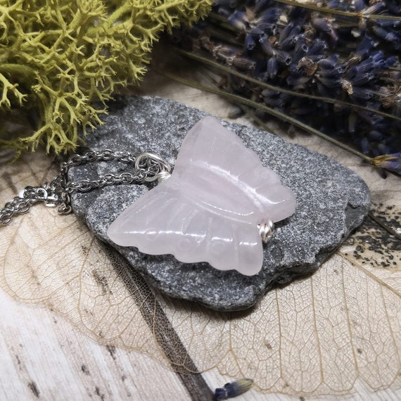 Rose quartz butterfly necklace deals
