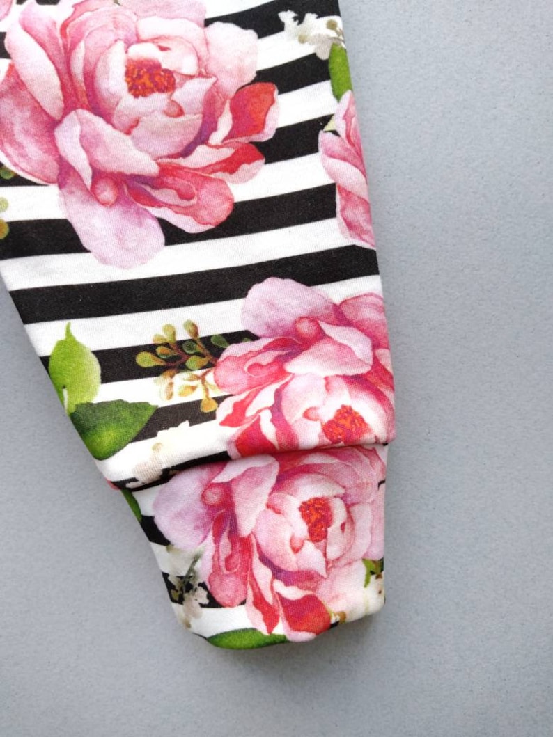 Summer Pants for baby with a funny pattern Roses and leaves on a striped background Pants Baby ORGANIC Baby clothes newborn harem pants
