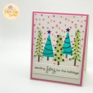 Handmade Pink & Teal Christmas Tree Greeting Card: Sending Joy for the Holidays
