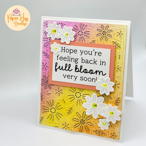 Get Well Handmade Floral Card, Back in Full Bloom Greeting Card, Yellow, Pink and Orange Floral Get Well Card, Get Well, Feel Better Card