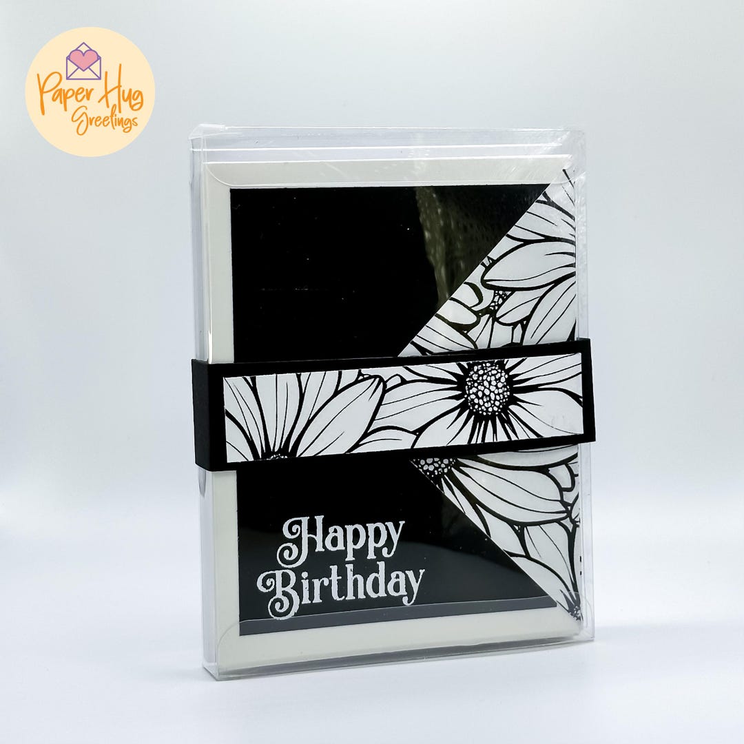 Elegant Black & White Embossed Floral Greeting Card Set - Handmade ...