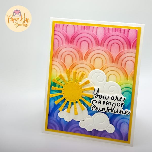 You Are a Ray of Sunshine Uplifting Rainbow Handmade Greeting Card, Rainbow Sun Clouds Card, Ray of Sunshine Handmade Card, Bright Card