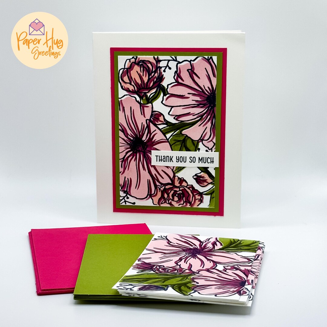 DIY Greeting Card Kit: Pink Floral Design, Handmade Cards (A2 Size, 8 ...