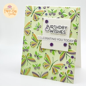 Birthday Wishes, Celebrating You Today Handmade Birthday Greeting Card with 3D Embossed Butterflies, Green Butterfly Card, Butterfly Birth