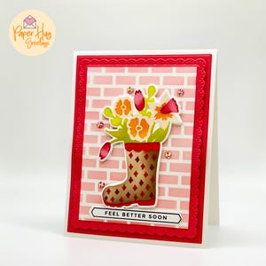 Cheerful Floral Rainboot Get Well Soon Card - Handmade Greeting for Recovery and Encouragement