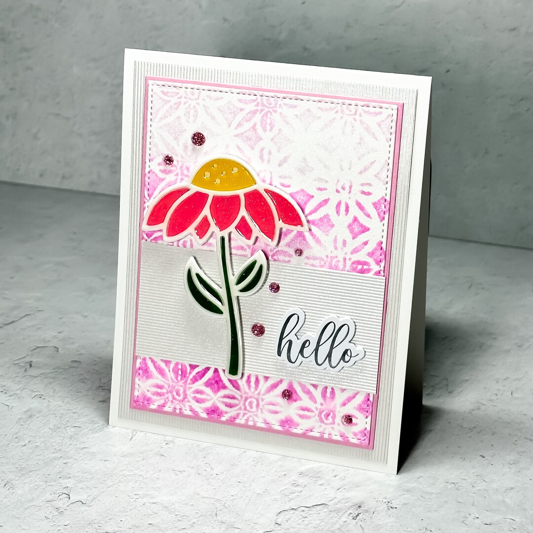 Pink Coneflower Hello Greeting Card - Handmade Floral Stationery for ...