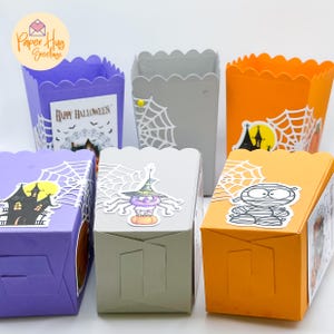 Set of 6 Handmade Halloween Treat Boxes with Spider Webs, Haunted House, Pumpkin, Mummy, Witch | Fun Party Favor Boxes for Halloween Treats