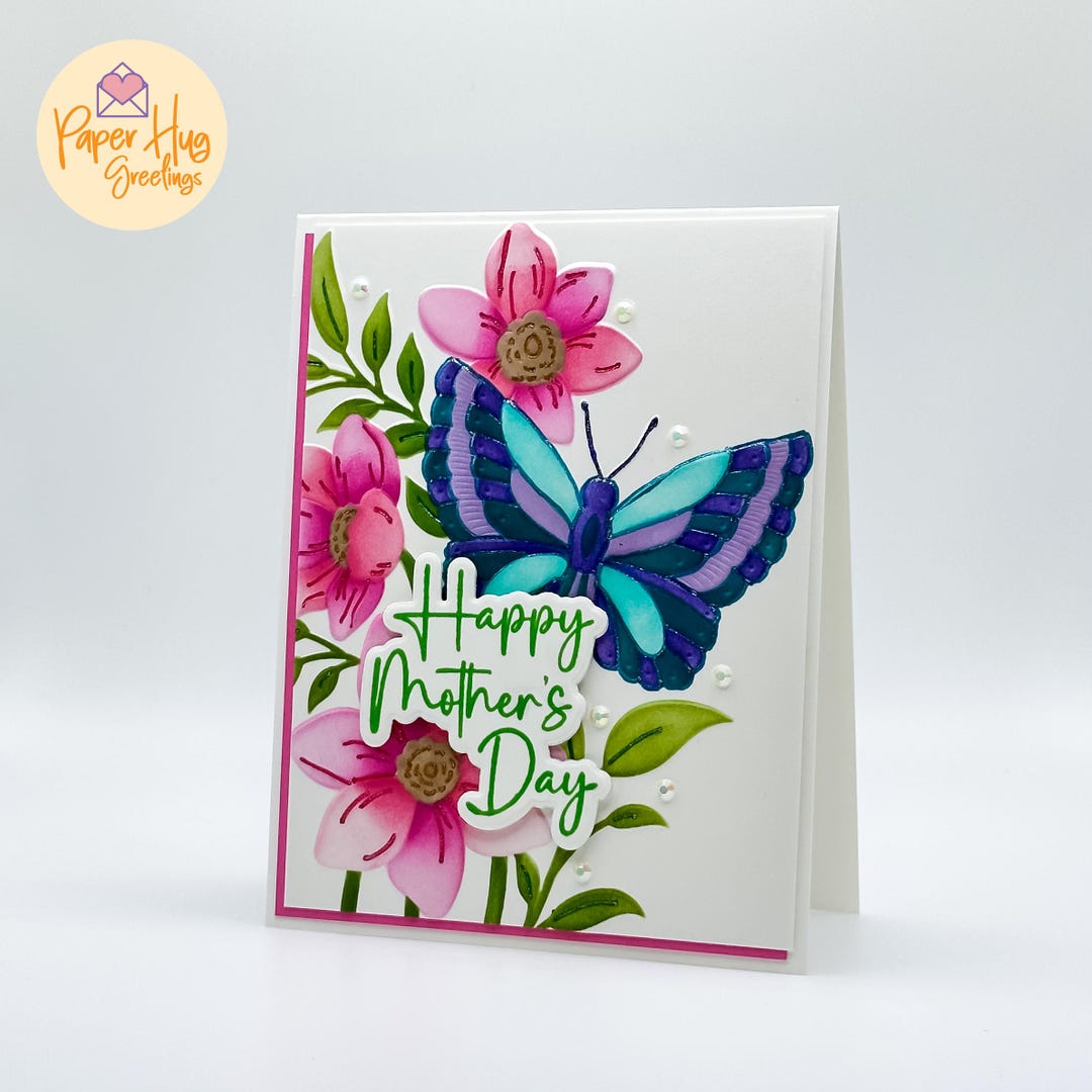 Happy Mother’s Day Handmade Card With Embossed Floral Butterfly | Pink ...