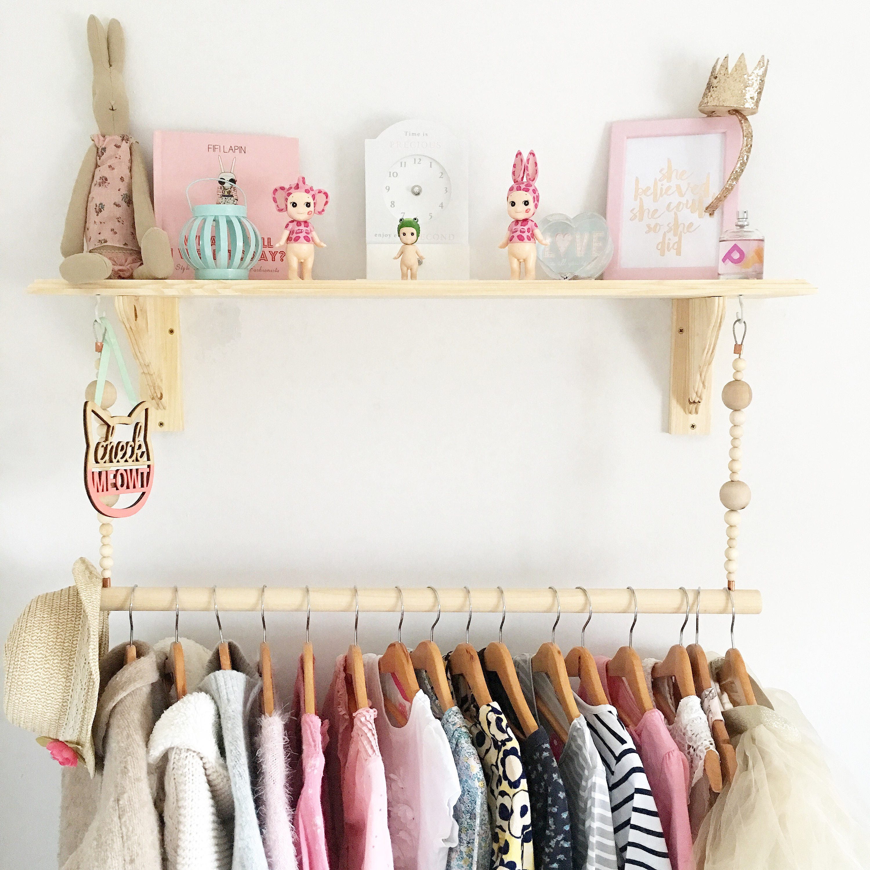 70cm Wooden beads children's clothes rail/rack. Great Etsy