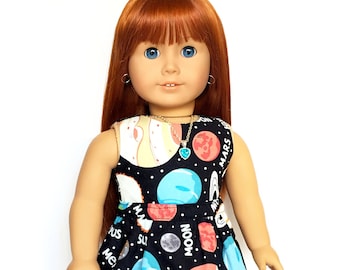 Flare Skirt, Galaxy, Universe, Outer Space, Planets, Black, White, Fits dolls such as American Girl, 18 inch Doll Clothes, GOTY