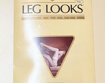 Vintage 1987 Leg Looks Lingerie Lace Top Thigh High Stockings Black 474 S/M NEW