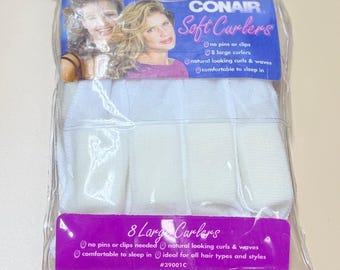 Rizadores de pelo Conair Soft Foam Sleep-In vintage, 8 rulos grandes blancos, nuevos.