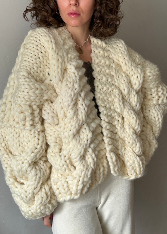 Womens Chunky Cable Knit Cardigan, Handmade Sweater - Etsy Womens Chunky Cable Knit Cardigan, Handmade Sweater - Etsy