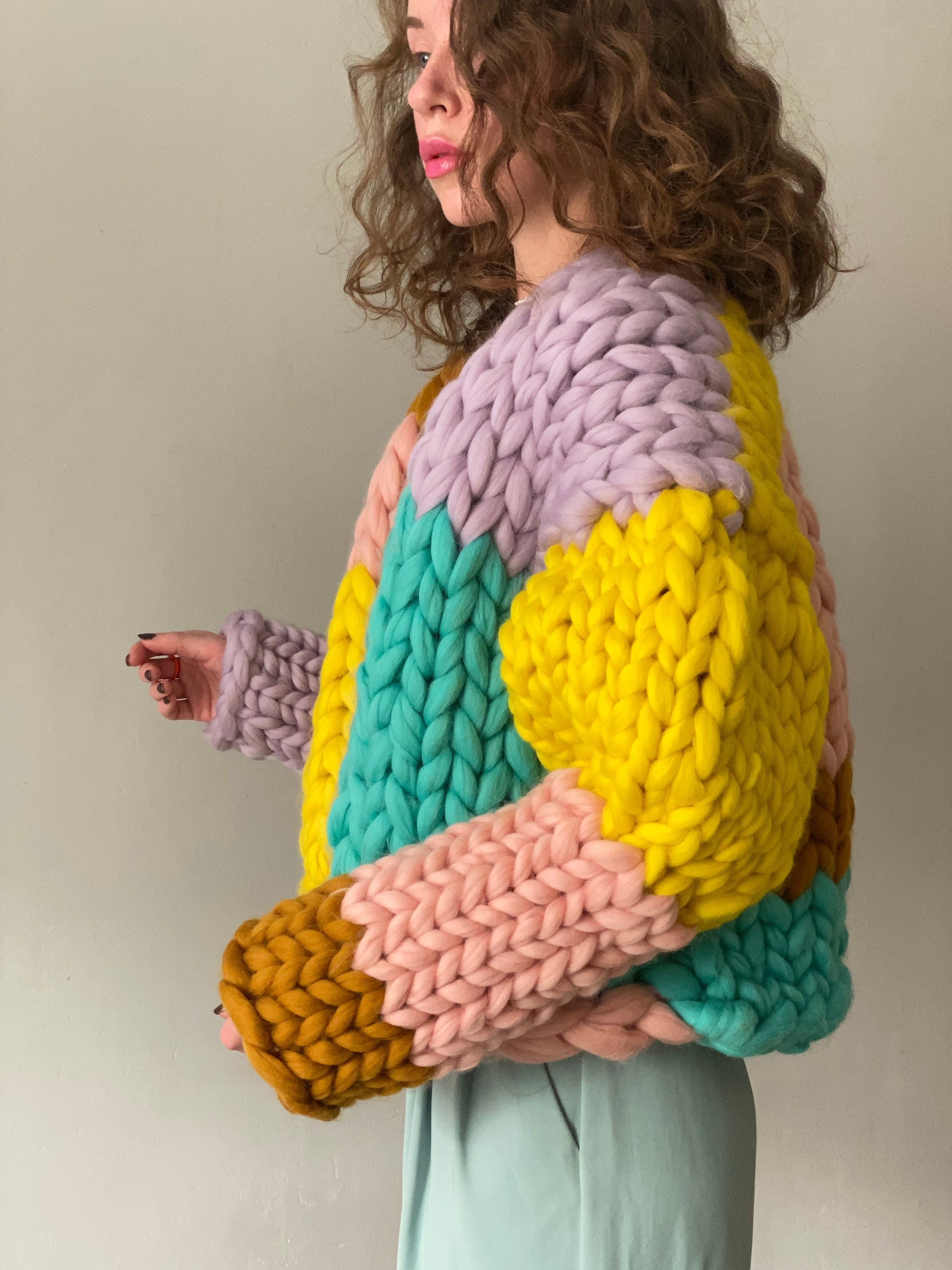 Knit Cropped Cardigan, Chunky Knit Cardigan, Oversized Wool Knit Cropped Cardigan, Chunky Knit Cardigan, Oversized Wool