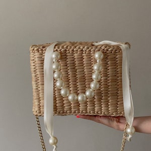 Summer Tote Bag Pearl Handle Shoulder Strap image 1