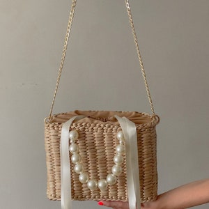 Summer Tote Bag Pearl Handle Shoulder Strap image 4