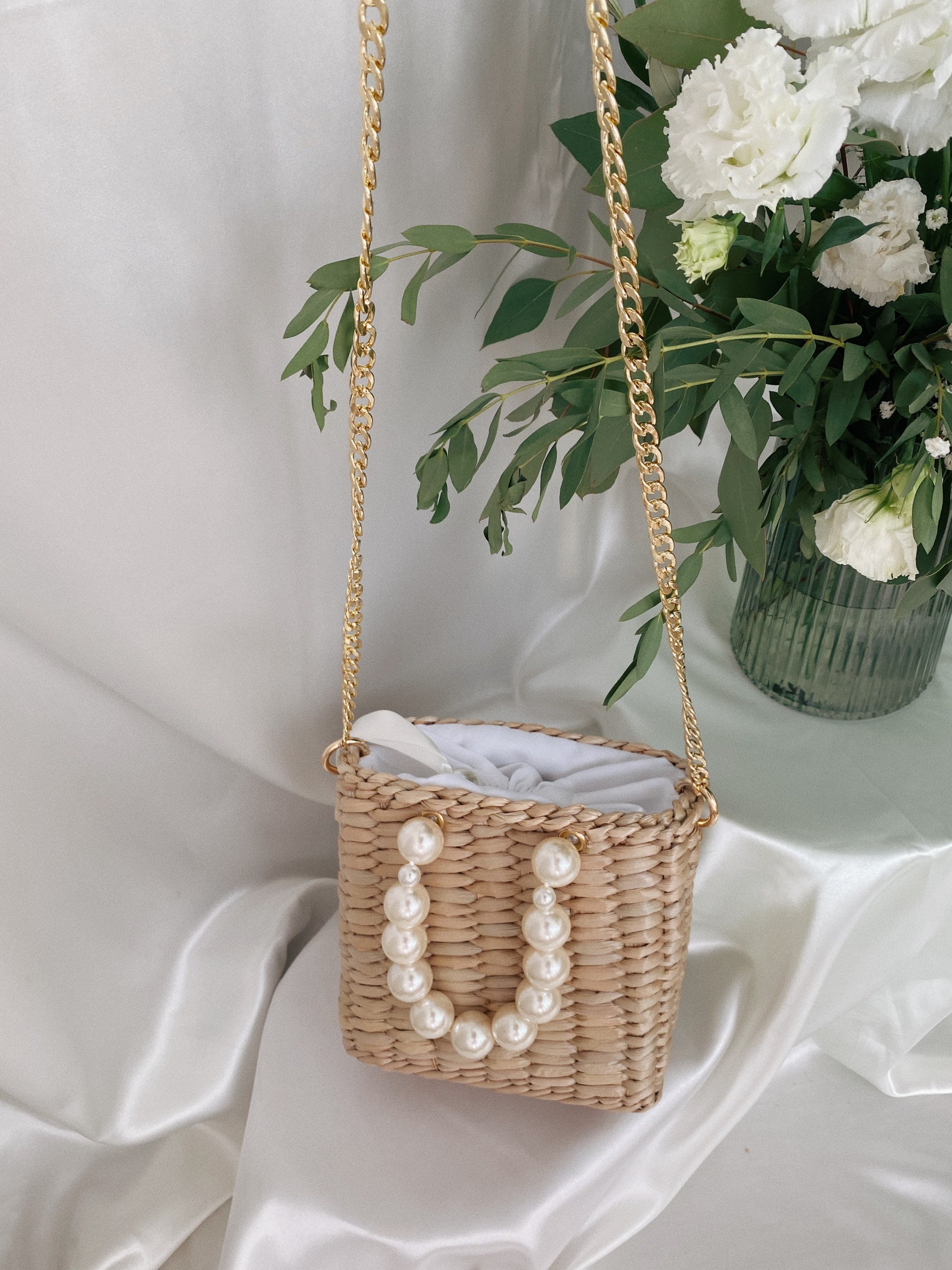 Stro Crossbody Tas Vierkante Parel Handtas Etsy