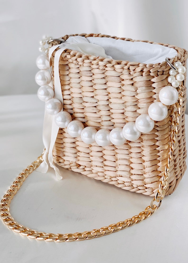 Pearl Tote Straw Bag Woven Handbag | Etsy