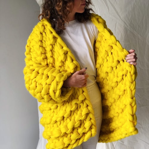 Maxi Chunky Knit Cardigan Oversized Knitted Cardigan Blanket Etsy