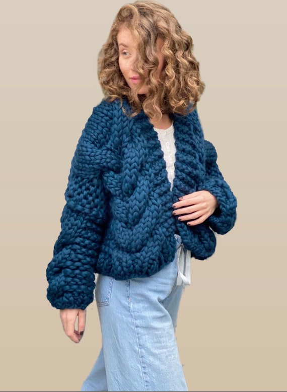 Cozy Cable Knit Cardigan, Chunky Wool Cardigan 