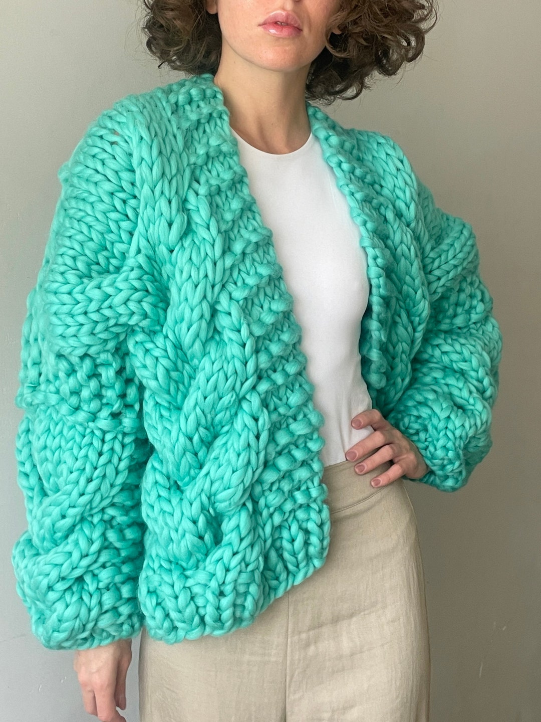 Handmade Oversized Chunky Knit Cardigan, Cable Sweater Etsy 