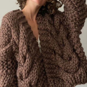 Oversized Cable Knit Cardigan Sweater Knitting Pattern image 10