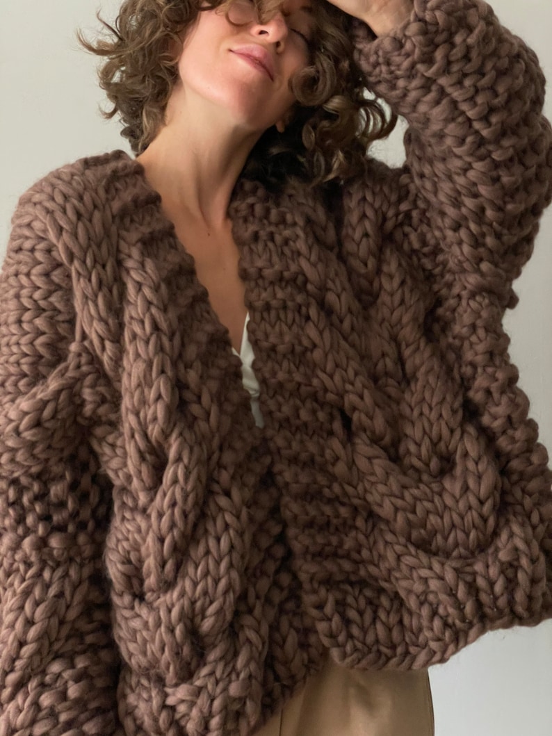 Oversized Cable Knit Cardigan Sweater Knitting Pattern image 10