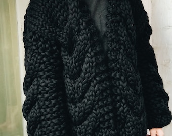 Hand Knitted Sweater Black Cardigan