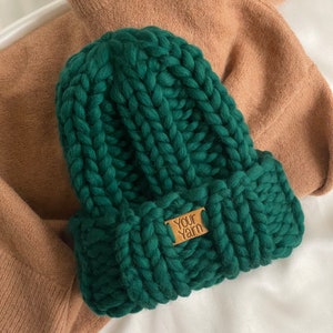 Chunky Knit Beanie, Hand Knitted Wool Hat, Women&#39;s Winter Knit Beanie