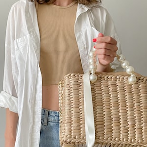 Summer Tote Bag Pearl Handle Shoulder Strap image 5