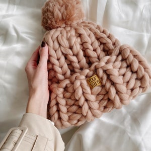 Women Chunky Knit Beanie Pom Pom Hat Wool Winter Knit Hat image 9