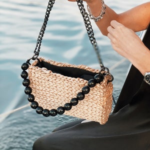 Summer Small Straw Bag Crossbody Purse with Zipper image 1