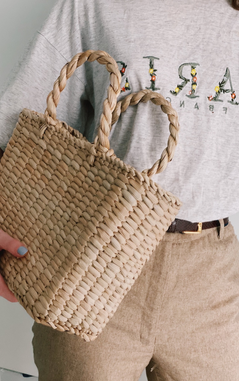 Straw Bag French Market Basket, Straw Tote with handles image 8