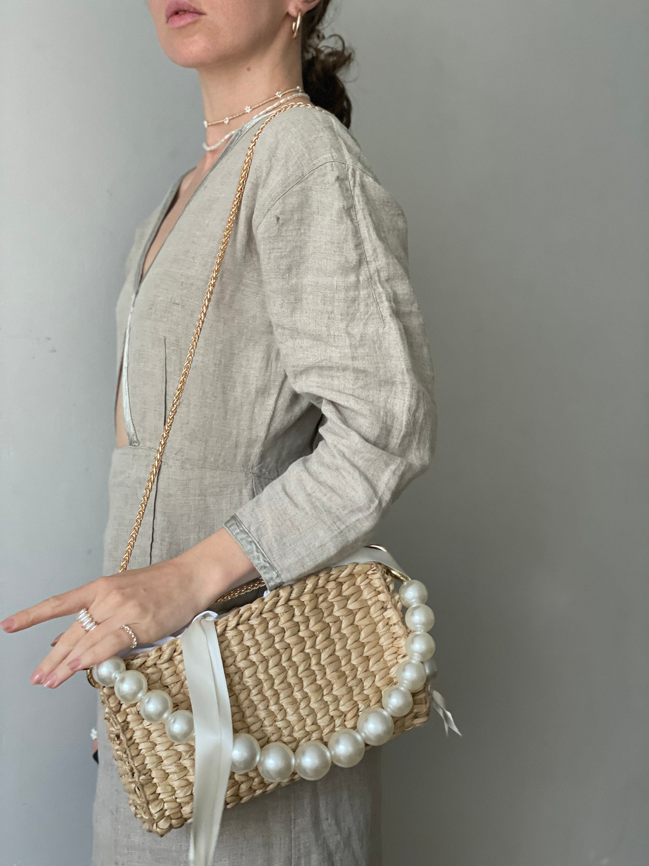 Woven Straw Crossbody Summer Bag, Wicker Purse Straw Beach 