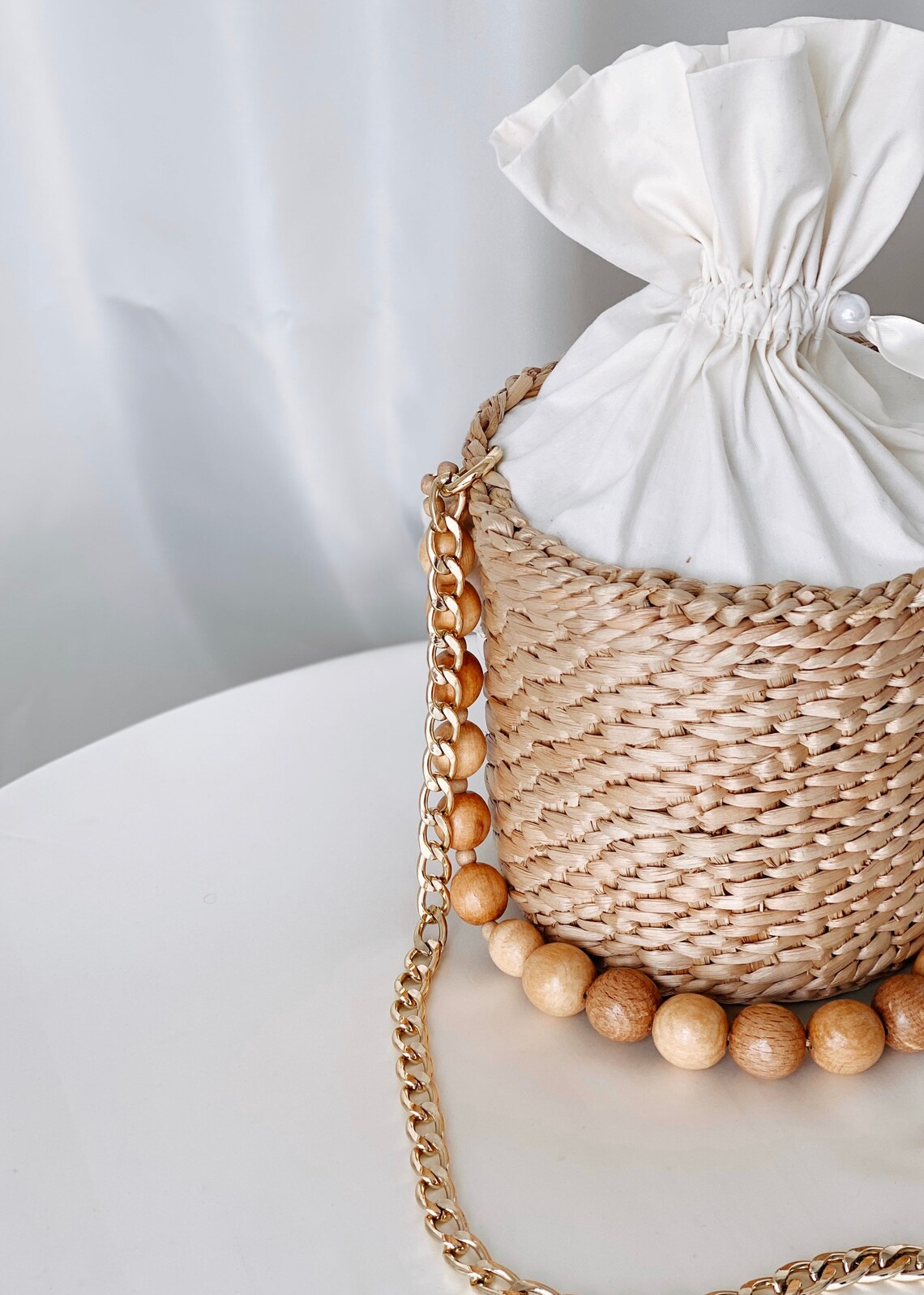 Straw Bag Bucket Bag Beaded Handle and Shoulder Chain Straw Etsy