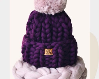 Wool knit hat, Chunky Pom Pom Hat, Knit Pom Beanie, Helsinki Hat