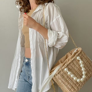 Summer Tote Bag Pearl Handle Shoulder Strap image 6