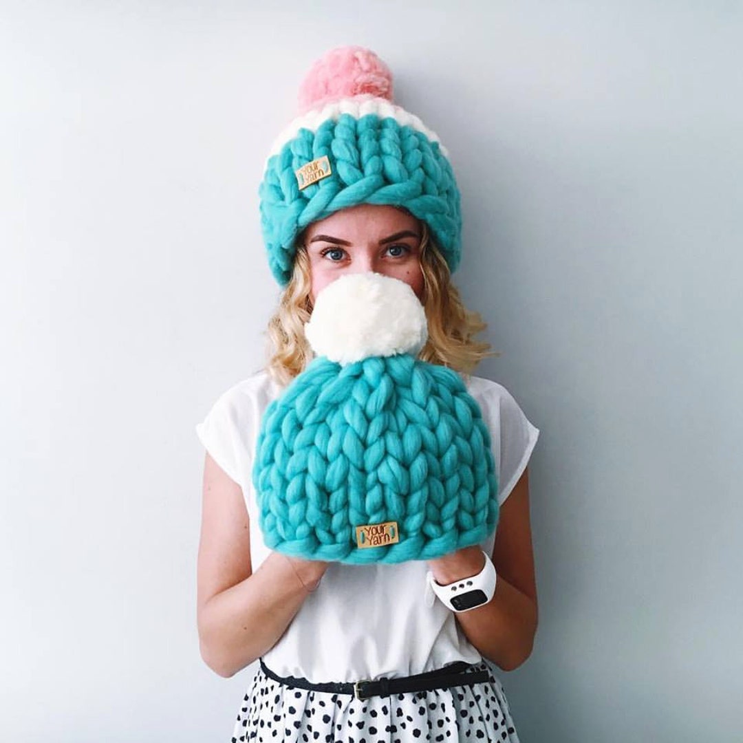 Womens Pom Pom Hat, Knit Hat With Pom Pom, Chunky Knit Hat Etsy