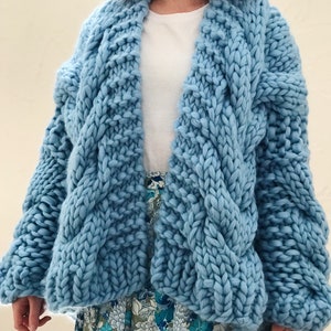 Cable Knit Oversized Chunky Cardigan Sweater Blue image 2