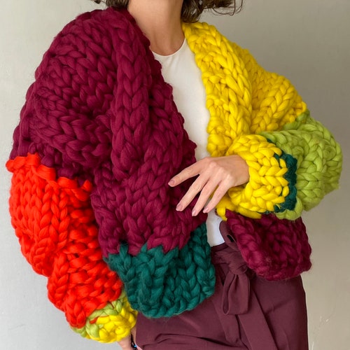 Chunky Hand Knit Wool Oversized Cardigan Women - Etsy