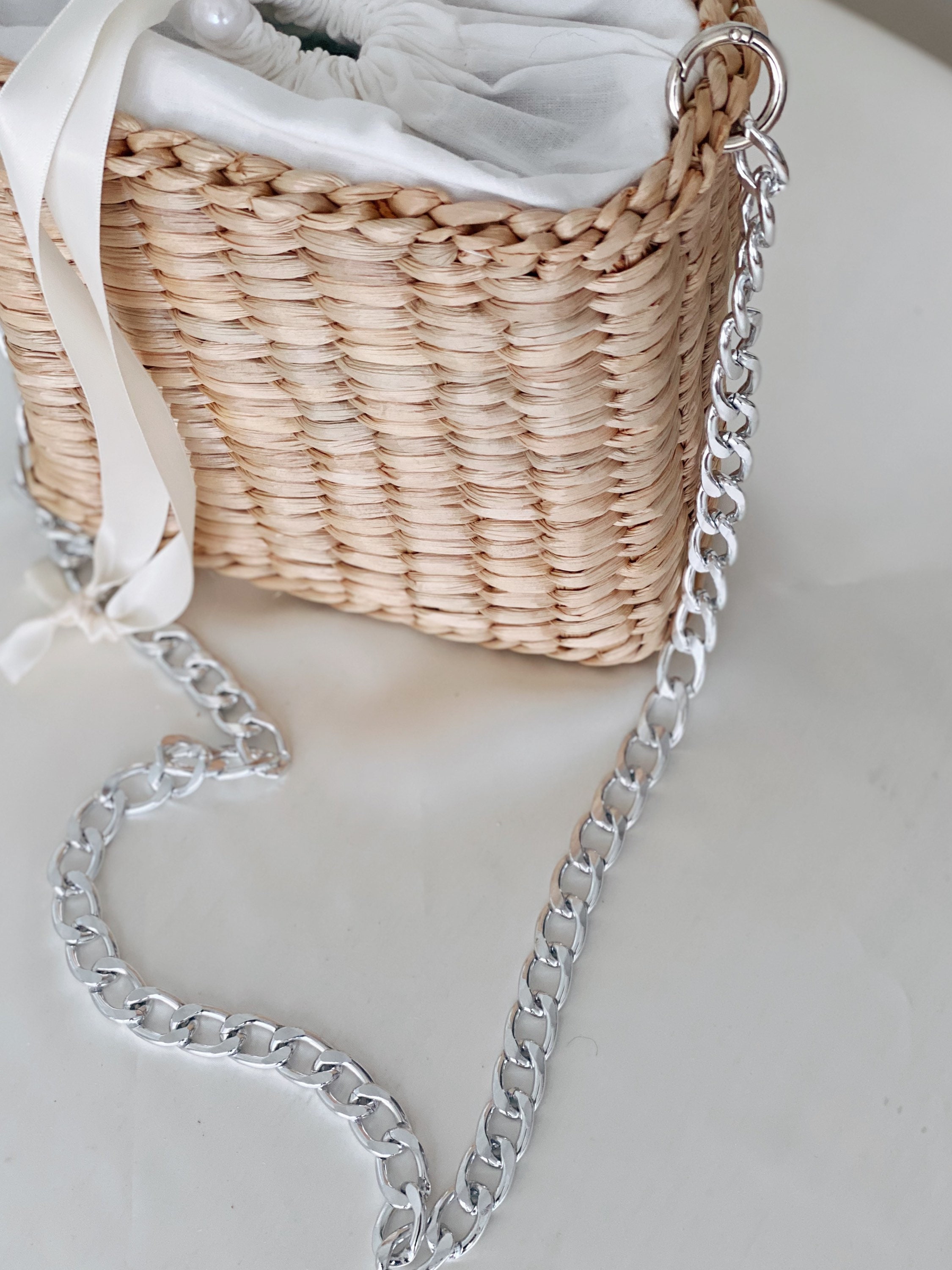Straw Shoulder Tote Bag Crossbody Chain Straw Basket Bag Etsy